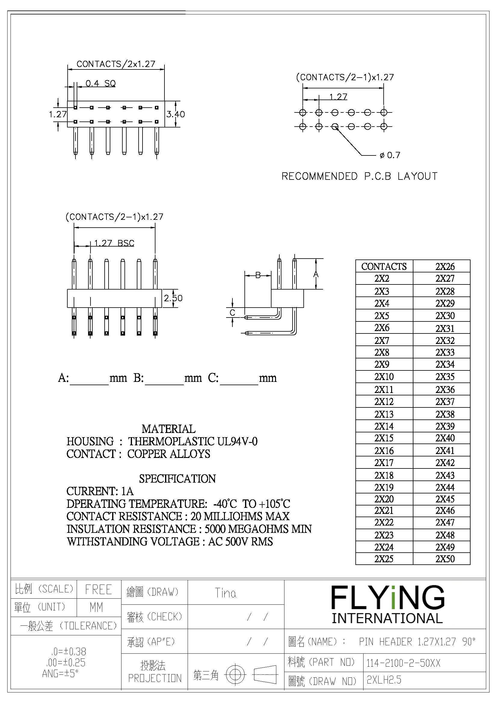 P:1.27mm 90度雙排2X2~2X50 - 產品介紹- UTC 代理商友順科技--汎翊國際